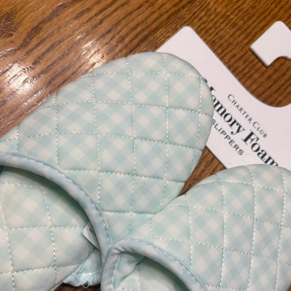 CHARTER CLUB Quilted Gingham Slippers Size Medium 7 8 - Picture 3 of 6